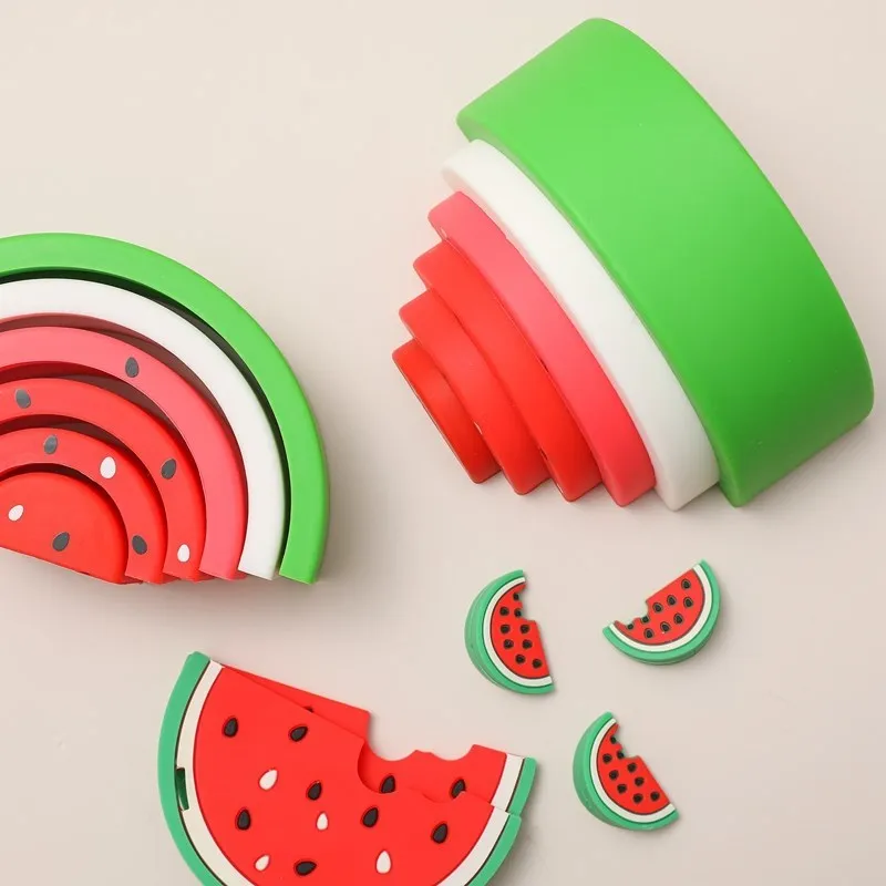 

Silicone Toy Watermelon Building Blocks BPA Free Montessori Stacking Toys Balance Game Silicone Early Education Children Gifts