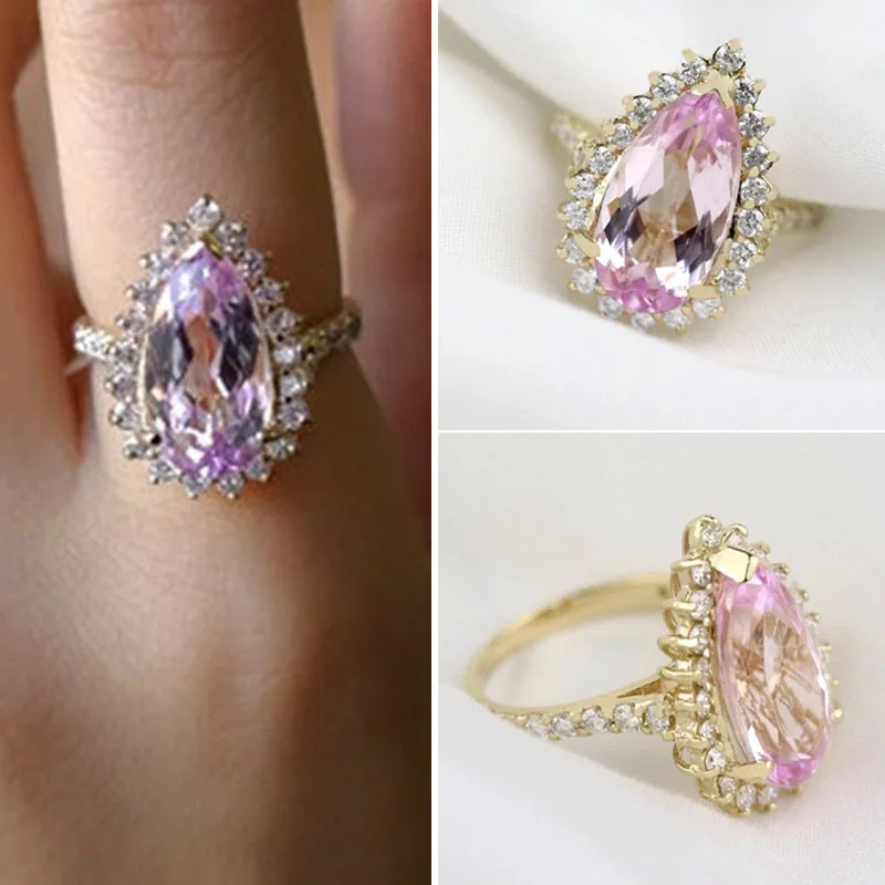 Elegant Pink Faceted Water Drop Shaped Crystal Ladies Ring with Shiny Rhinestone CZ for Women Party Wedding Jewelry
Elegant Pink Faceted Water Drop Shaped Crystal Ladies Ring with Shiny Rhinestone CZ for Women Party Wedding Jewelry
