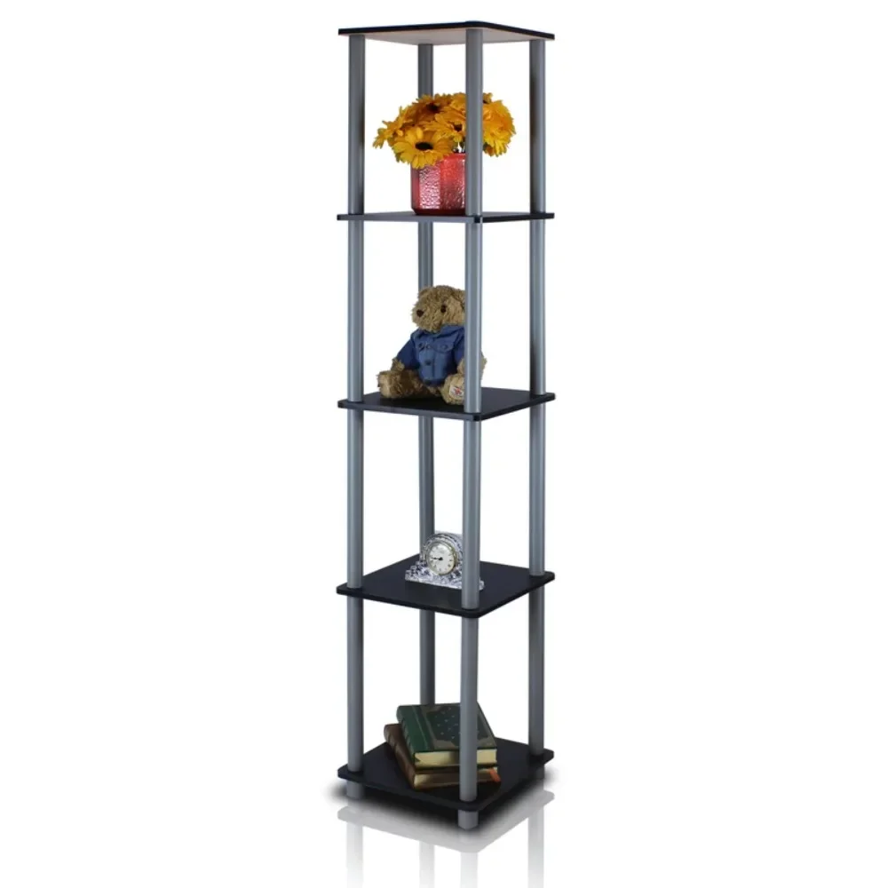 Corner Square Display 11.6"W x 11.6"D x 57.7"H 5-Shelf Freestanding Shelving Unit, Black and Gray 
Corner Square Display 11.6"W x 11.6"D x 57.7"H 5-Shelf Freestanding Shelving Unit, Black and Gray