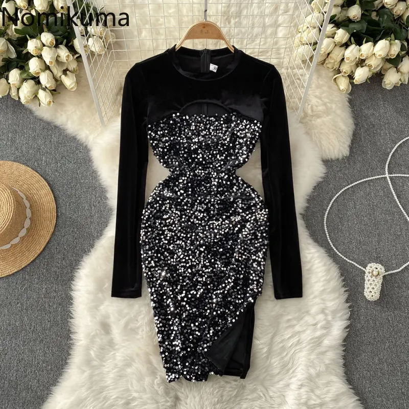 Nomikuma Dresses for Women 2022 Sequined Patchwork Hollow Out Velvet Vestido Feminino Vintage Elegant Fashion Sexy Robe Femme
Nomikuma Dresses for Women 2022 Sequined Patchwork Hollow Out Velvet Vestido Feminino Vintage Elegant Fashion Sexy Robe Femme