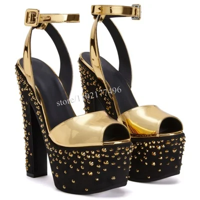 Elegant Ladies Gold Platform Heels Rhinestone Black Slingback Sandal Thick Heel Buckle Brand Design Mixed Color Party Dress Shoe
Elegant Ladies Gold Platform Heels Rhinestone Black Slingback Sandal Thick Heel Buckle Brand Design Mixed Color Party Dress Shoe