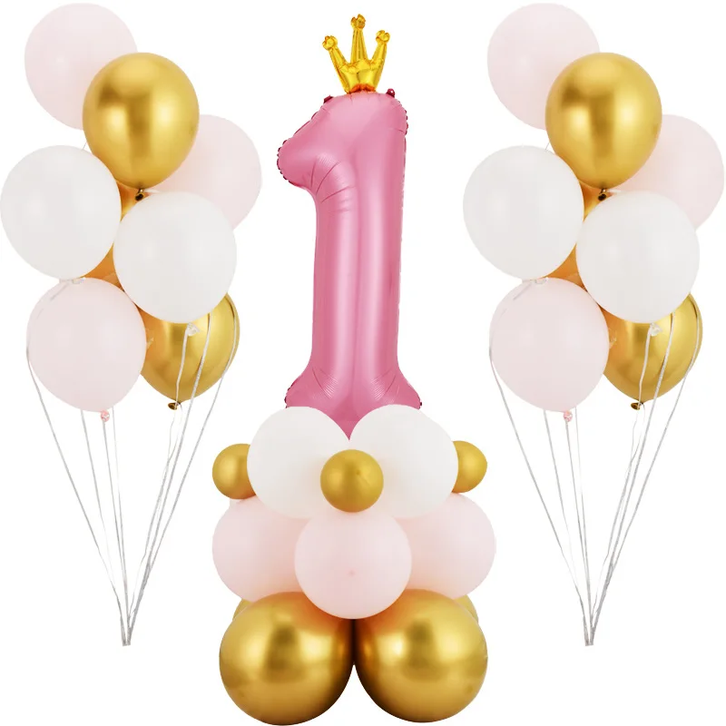 

Синие и розовые цифры фольга, латекс, воздушные шары для детей, украшение для дня рождения, 1 год, оформление детской вечеринки, воздушный шар