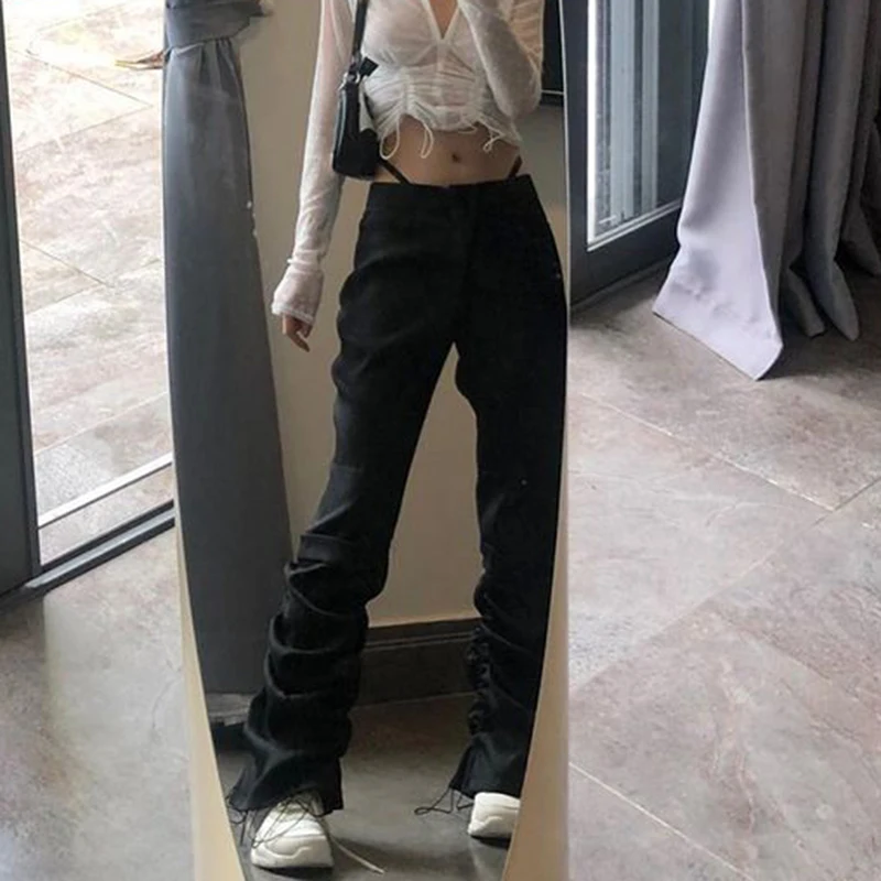 Black Hollow Out Pants Y2K Ruched Drawstring Trouser High Waist Cargo Pants Bandage Patchwork Pants Casual Women Streetwear 2021
Black Hollow Out Pants Y2K Ruched Drawstring Trouser High Waist Cargo Pants Bandage Patchwork Pants Casual Women Streetwear 2021