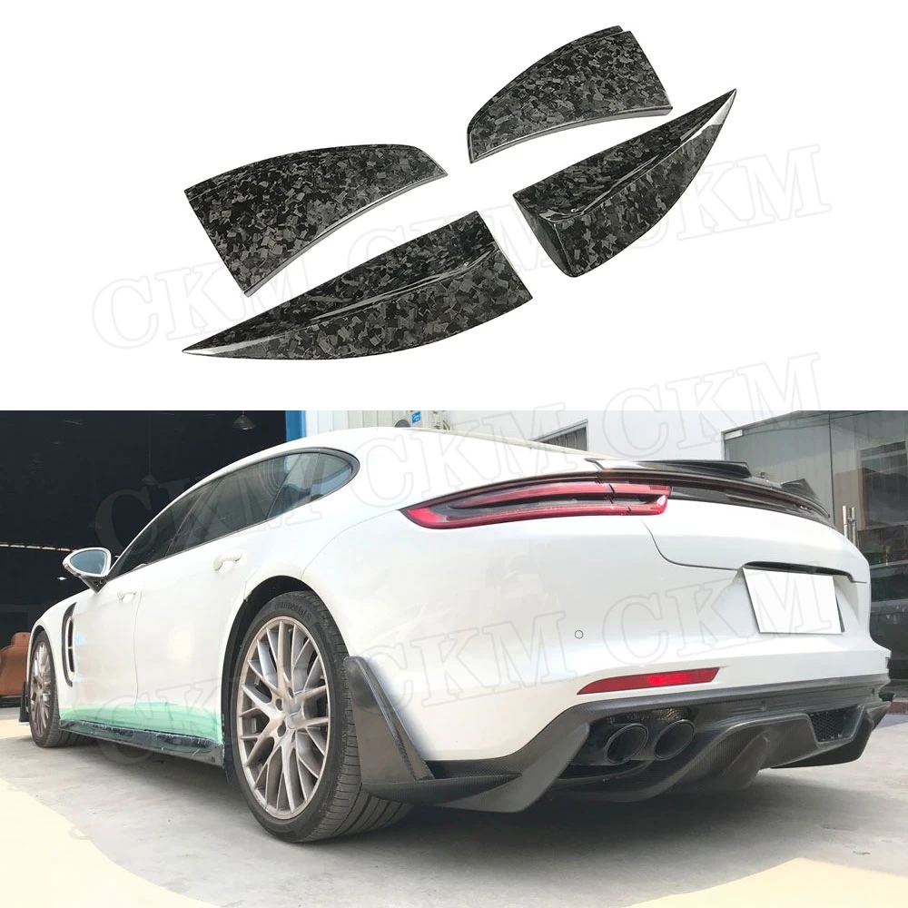 

4PCS Dry Carbon Fiber Rear Lip Splitters Aprons For Porsche Panamera 971 2017-2019 Forged Carbon Bumper Trunk Trim Covers Flaps