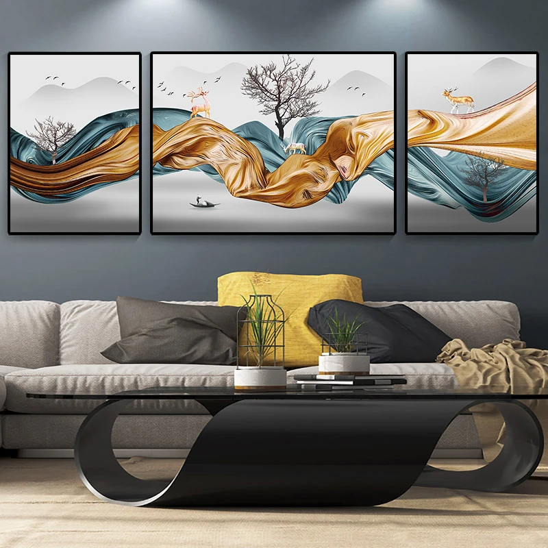 Golden Deer Mountain Peak Boat Fortune Tree Wild Goose Abstract Nordic Luxury Decor Living Room Wall Art Poster Canvas Paintings 
Golden Deer Mountain Peak Boat Fortune Tree Wild Goose Abstract Nordic Luxury Decor Living Room Wall Art Poster Canvas Paintings