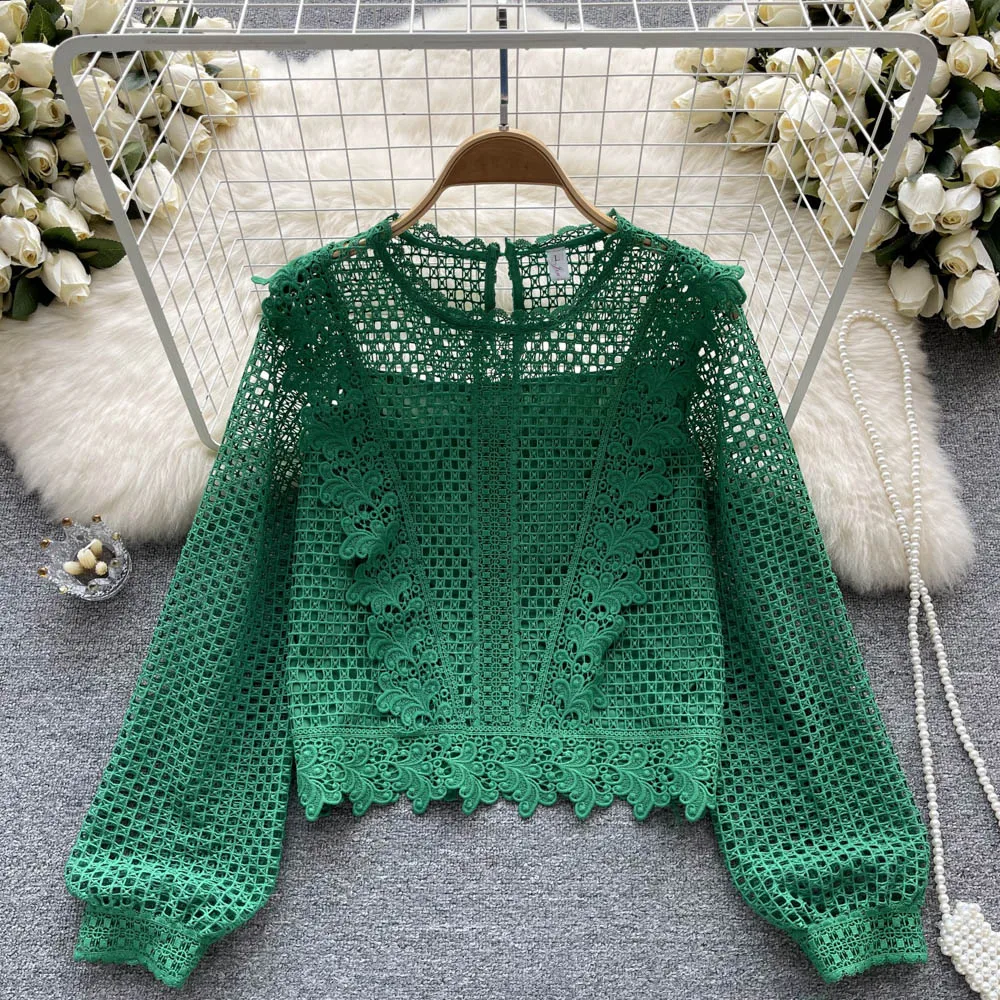 Autumn Sexy Blouse for Women Lace Patchwork Long Sleeve Female Tops Green/Blue/Pink/White See Through Elegant Blusas Mujer New
Autumn Sexy Blouse for Women Lace Patchwork Long Sleeve Female Tops Green/Blue/Pink/White See Through Elegant Blusas Mujer New