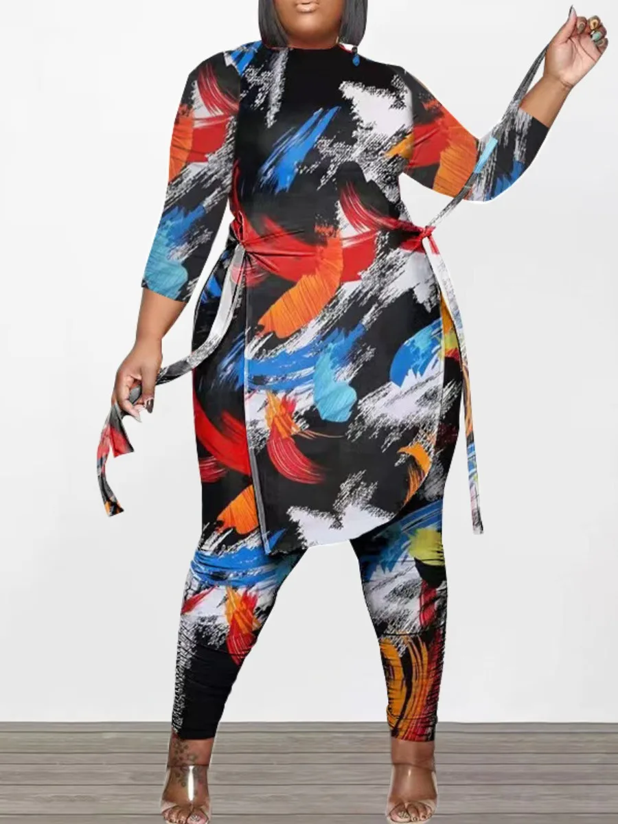 LW women plus size clothing Mixed Print Bandage Design Split Pants Set Long Sleeve Round Neck Full Print Skinny plit Pants Set
LW women plus size clothing Mixed Print Bandage Design Split Pants Set Long Sleeve Round Neck Full Print Skinny plit Pants Set