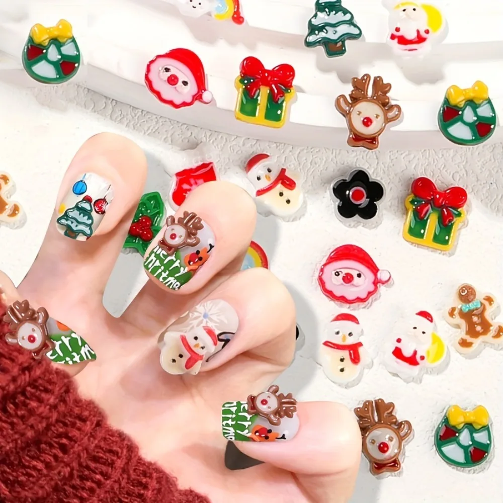 

120 шт. Рождественские Подвески, смешанные цвета, лось, снежинка, рождественская елка, Санта-Клаус, аксессуары для дизайна ногтей, украшение для ногтей