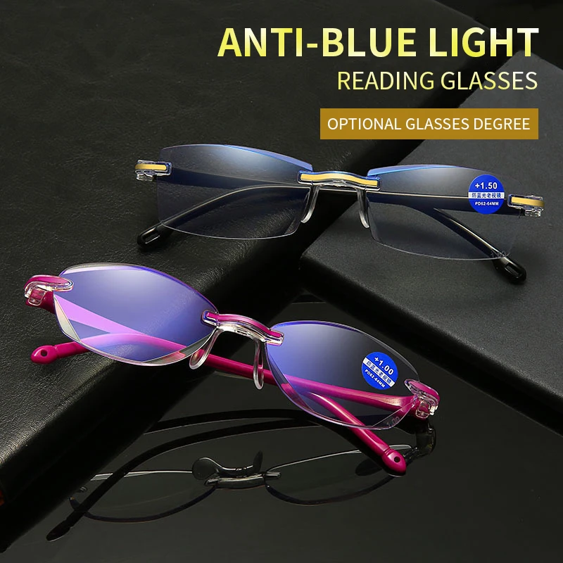 

Очки для чтения без оправы для мужчин и женщин, аксессуар с защитой от синего света, квадратные ультралегкие, для офиса и дальнозоркости