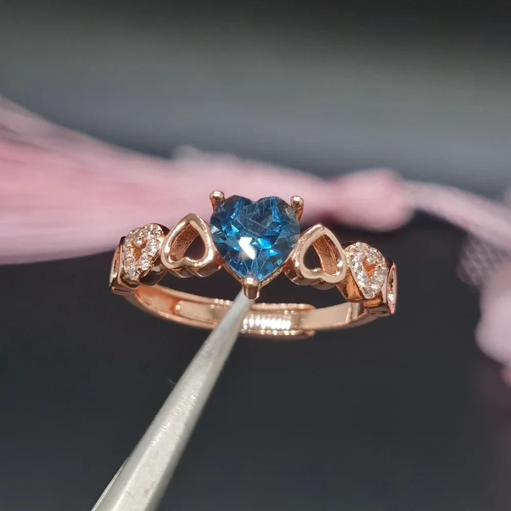 

Романтическое кольцо из серебра 925 пробы с топазом в форме сердца для помолвки 6 мм * 6 мм кольцо с натуральным лондонским голубым топазом с 3-слойным золотым покрытием