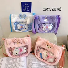 Kawaii Sanrio Cinnamoroll Plush Transparent Doll Bag Hello Kitty Kuromi Diagonal Straddle Bag Cartoon Cute Anime Hanger Girls