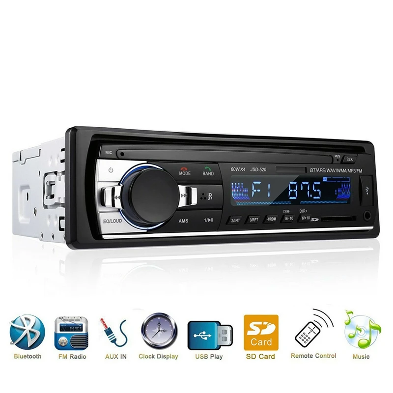 

1 DIN Bluetooth Car Stereo Audio In-Dash Handsfree FM Aux Input Receiver SD USB MP3 Radio Player W/ Remote Control 12V