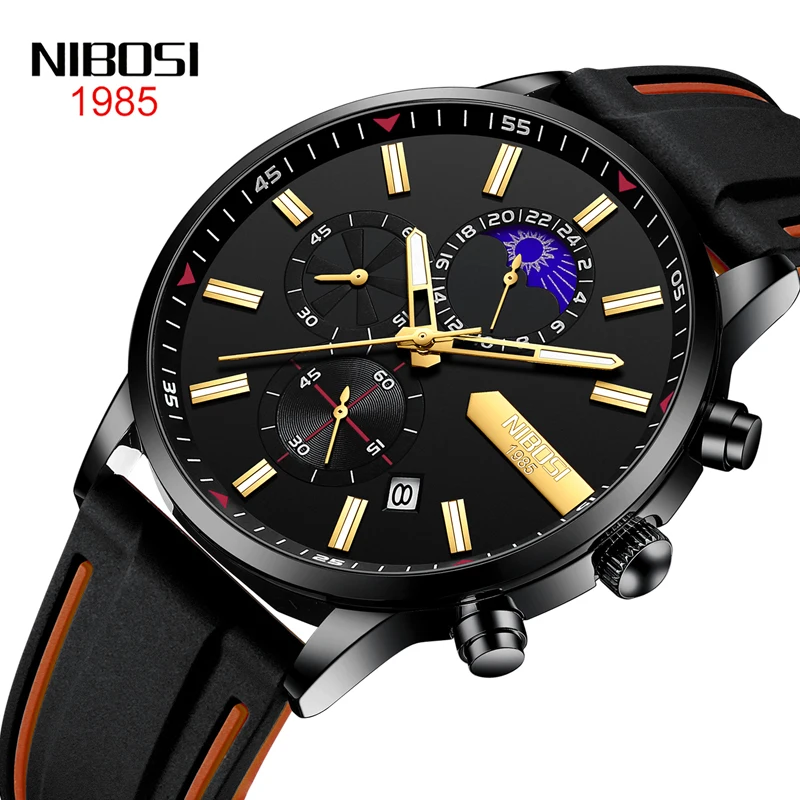 NIBOSI New Man WristWatch Waterproof Chronograph Men Quartz Watch Military Top Brand Luxury Moon Phase Silicone Sport Male Clock
NIBOSI New Man WristWatch Waterproof Chronograph Men Quartz Watch Military Top Brand Luxury Moon Phase Silicone Sport Male Clock