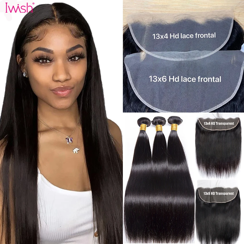 

Straight Bundles With 13x4 13x6 HD Transparent Lace Frontal Closure Only With Bundles Brazilian Lemoda Remy Hair Weave Extension