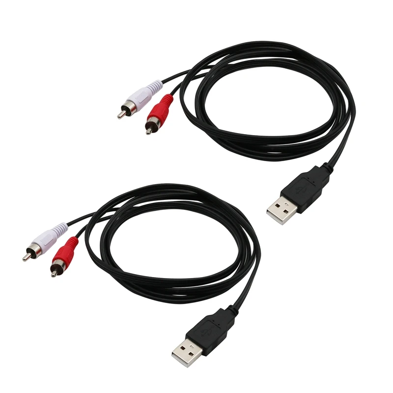 

2X 1.5M USB A Male To 2X Rca Phono Male Av Cable Lead Pc Tv Aux Audio Video Adapter
