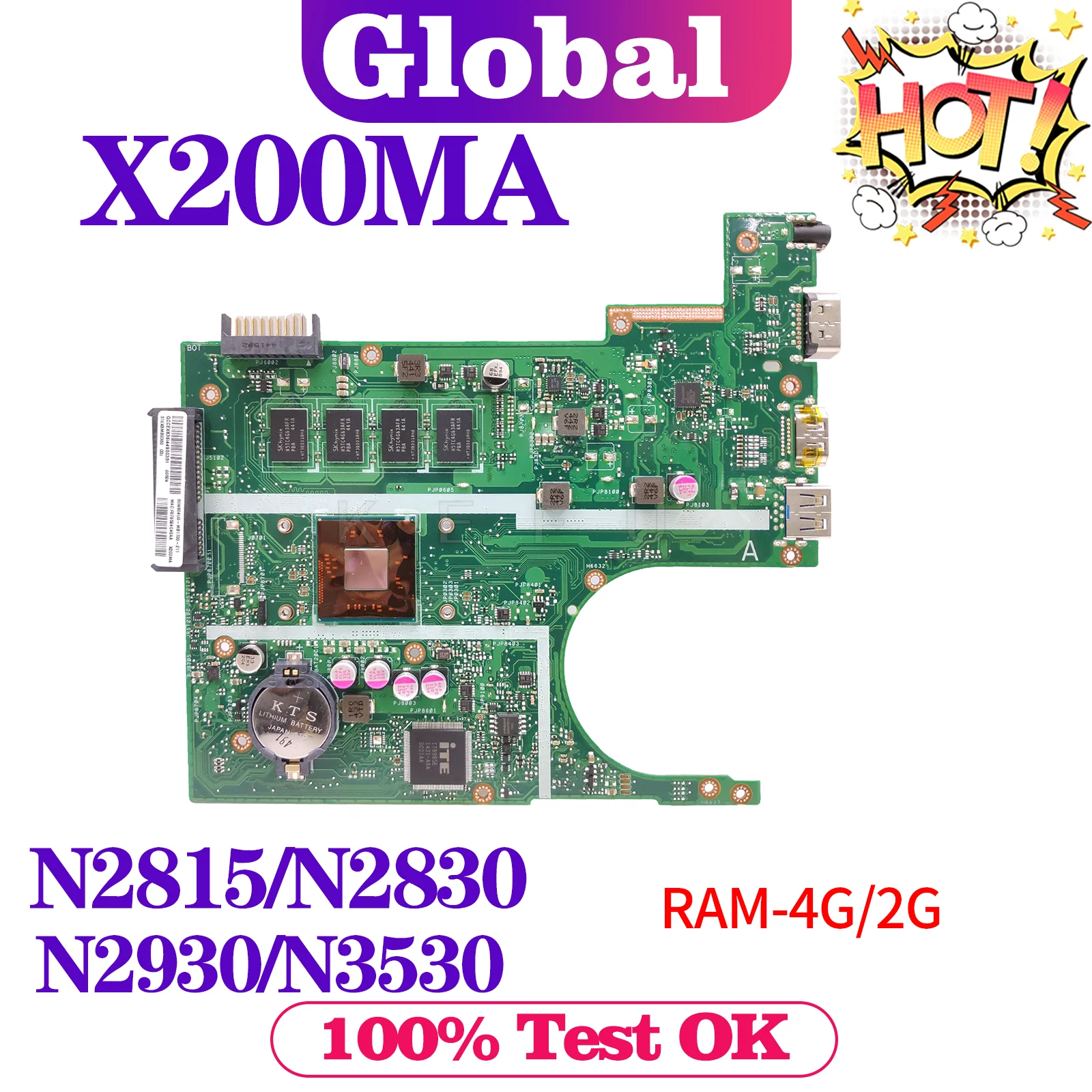 KEFU материнская плата для ноутбука ЦП: N2815/N2930/N2830 2GB-RAM ASUS X200MA X200M Материнская 100% ТЕСТ