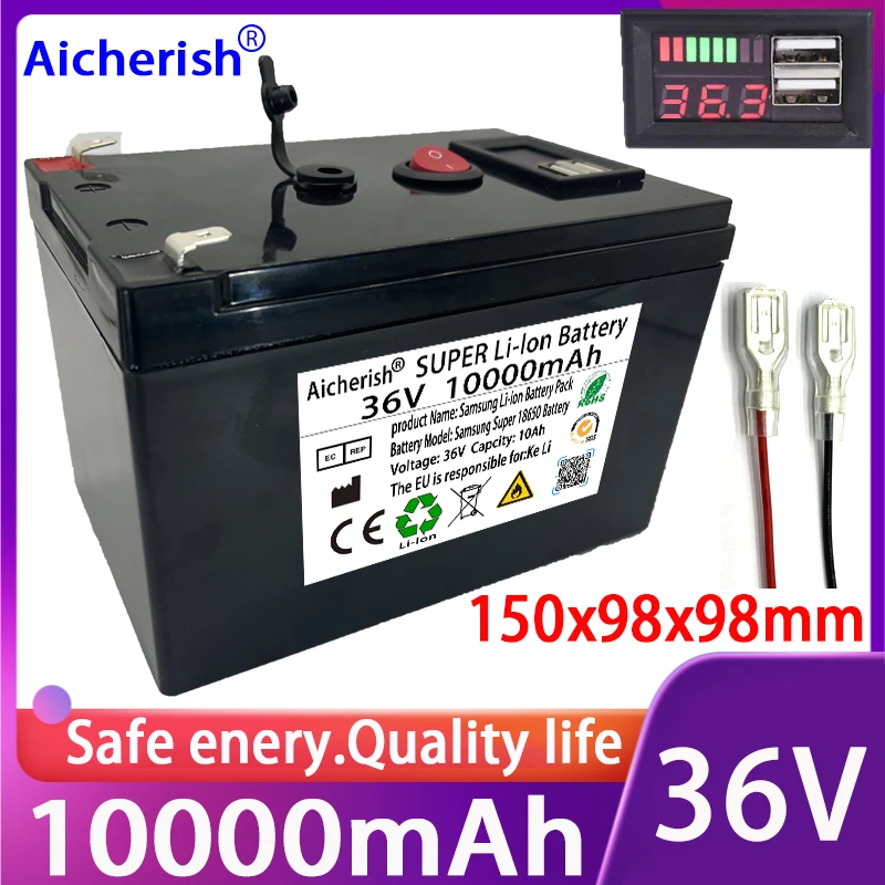 36V 10Ah 18650 Li-Ion Waterproof High Power Battery BMS DC USB 5V 2A QC3.0 Power Monitor For Balance Car Motor E-Bike Scooter
36V 10Ah 18650 Li-Ion Waterproof High Power Battery BMS DC USB 5V 2A QC3.0 Power Monitor For Balance Car Motor E-Bike Scooter