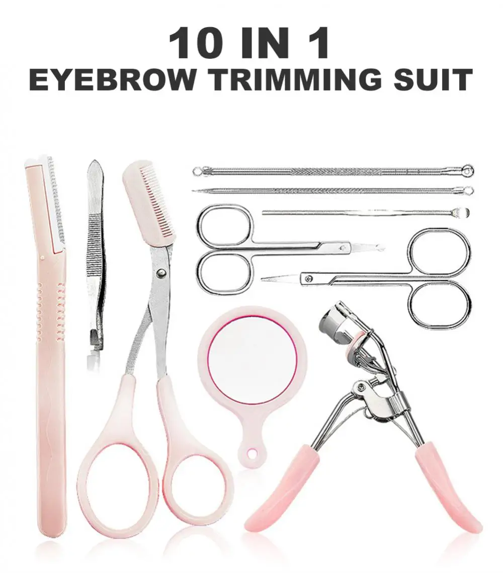 10 в 1 триммер для бровей для начинающих костюмы зажимы для ресниц Щипцы для бровей расческа ножницы для бровей скребок для бровей Носовые Но...
