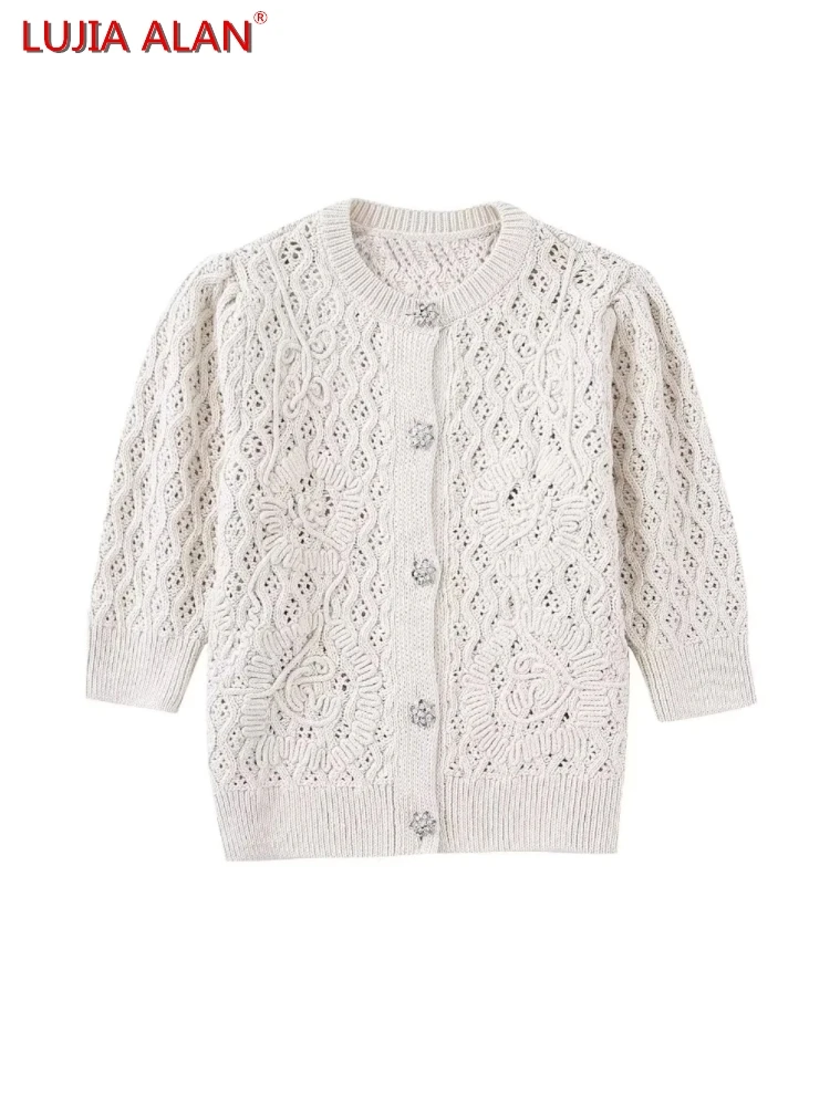 Women Jewelry Button Crochet Knitted Sweater Hot Sale Female Short Sleeve Pullover Casual Loose Tops LUJIA ALAN SW1719
Women Jewelry Button Crochet Knitted Sweater Hot Sale Female Short Sleeve Pullover Casual Loose Tops LUJIA ALAN SW1719