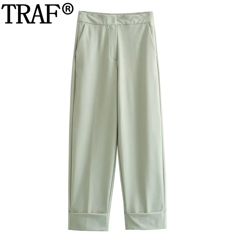 TRAF Green Pants Women High Waist Summer Woman Trousers Office Wear Turn Up Straight Leg Pants Womens 2023 Casual Baggy Pants
TRAF Green Pants Women High Waist Summer Woman Trousers Office Wear Turn Up Straight Leg Pants Womens 2023 Casual Baggy Pants