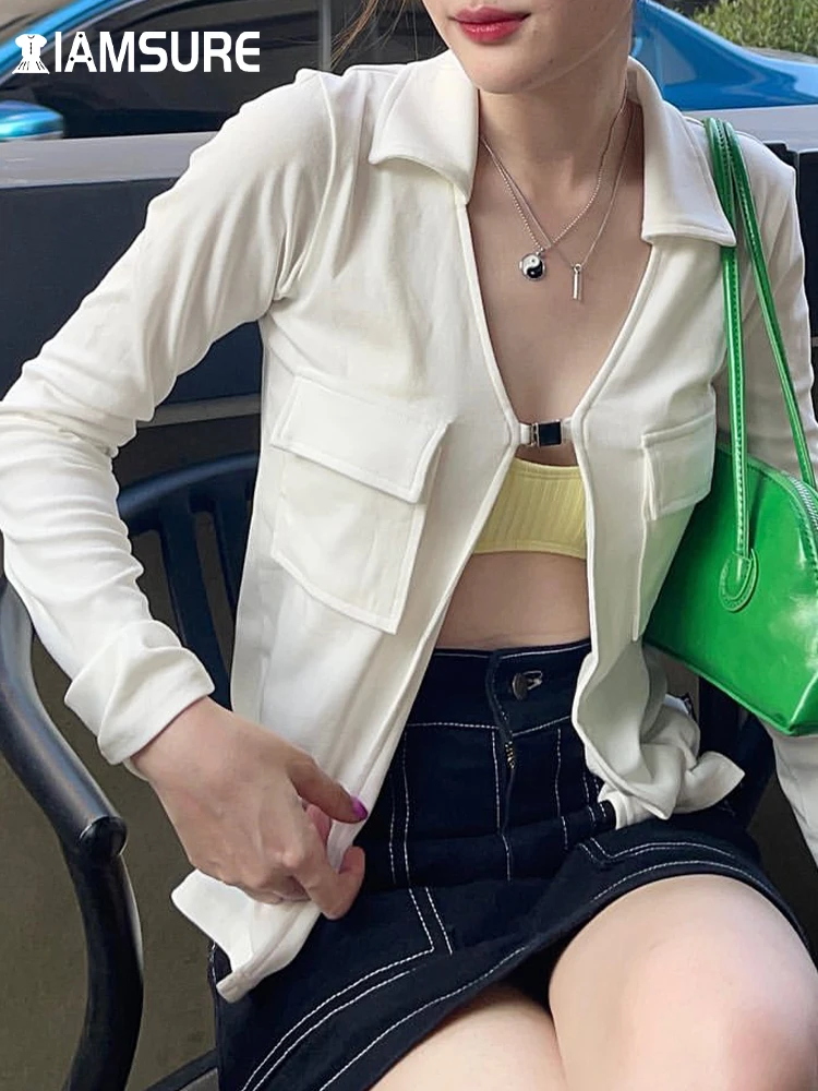 IAMSURE Casual Solid Pockets Split T Shirt Sexy Turn-Down Collar Long Sleeve Cardigans Women 2022 Autumn Spring Fashion Coats
IAMSURE Casual Solid Pockets Split T Shirt Sexy Turn-Down Collar Long Sleeve Cardigans Women 2022 Autumn Spring Fashion Coats