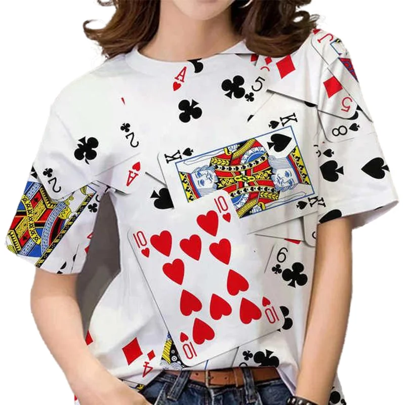 Summer T-Shirts Female Fashion Playing Cards 3D Print Shirts Ladies Tops Sleeves Casual Fun Clothes Women Tees Oversized T-Shirt
Summer T-Shirts Female Fashion Playing Cards 3D Print Shirts Ladies Tops Sleeves Casual Fun Clothes Women Tees Oversized T-Shirt
