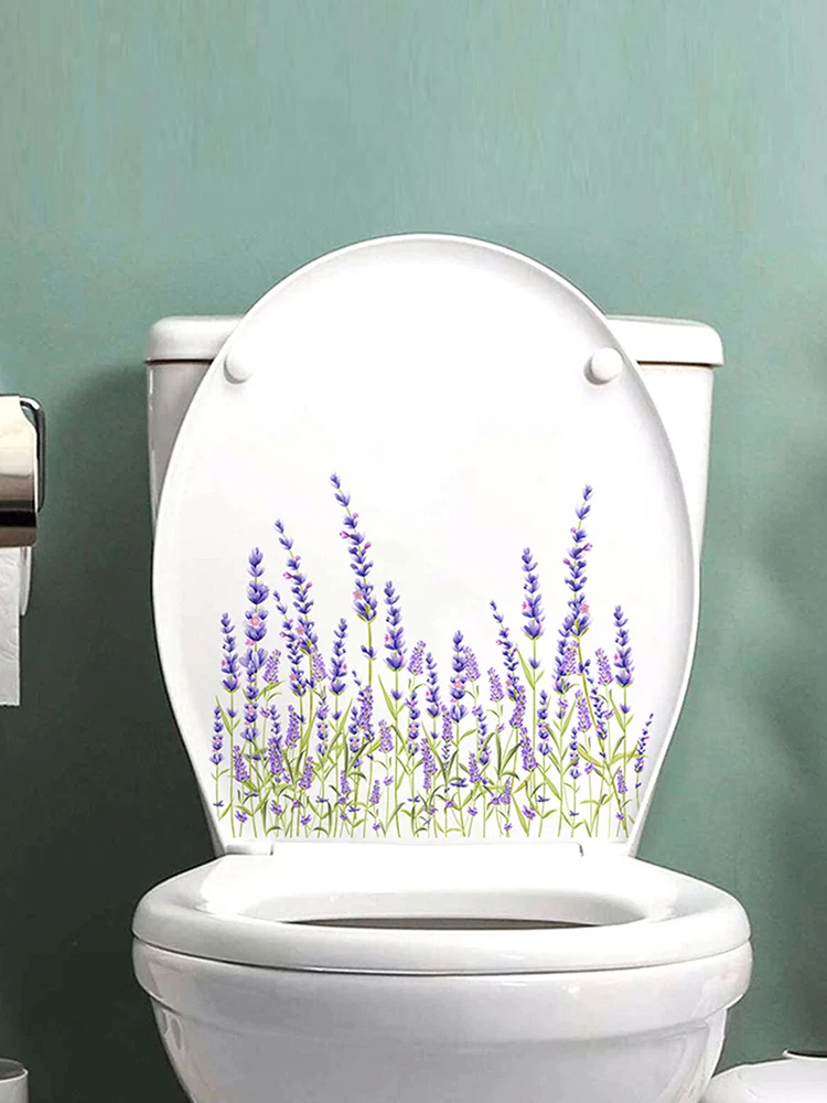 

1PC Green Plant Lavender Toilet Sticker WC Self Adhesive Paintings Removable Bathroom Decal Decorative Room Decor Wall Stickers