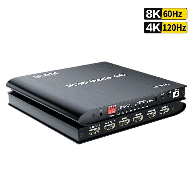 8K 60Hz HDR HDMI True Matrix 4x2 4K 120Hz Matrix HDMI Profesional Splitter Switch 4 in 2 out Box HDCP2.3 for PS4 HDTV PC Monitor
8K 60Hz HDR HDMI True Matrix 4x2 4K 120Hz Matrix HDMI Profesional Splitter Switch 4 in 2 out Box HDCP2.3 for PS4 HDTV PC Monitor