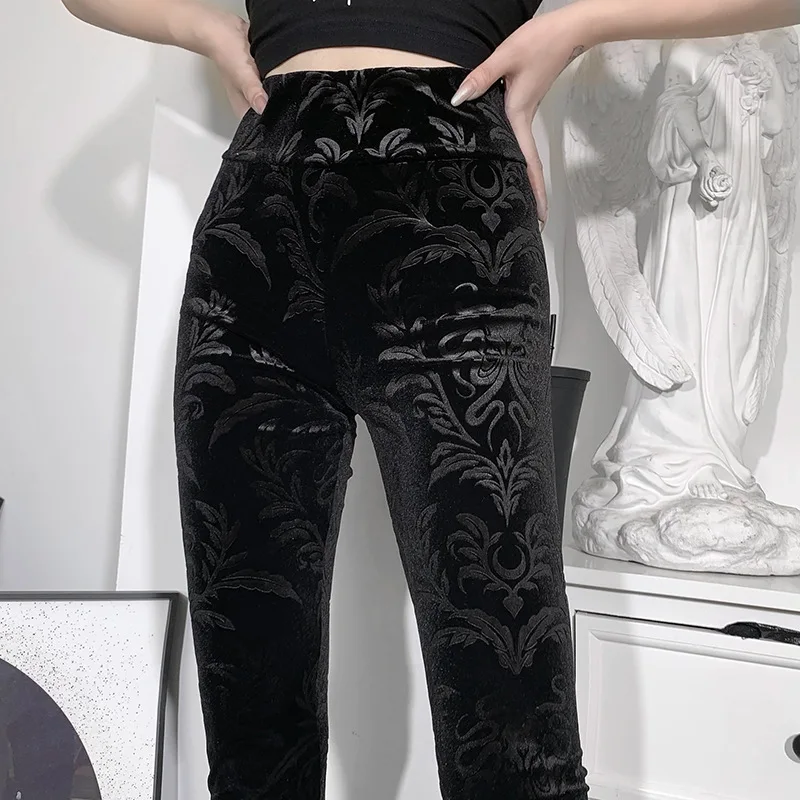 Mall Goth Flocking Velvet Women Pants Women Dark Gothic Harajuku Streetwear 90sSlim Aesthetic High Waist Skinny Leggings Punk
Mall Goth Flocking Velvet Women Pants Women Dark Gothic Harajuku Streetwear 90sSlim Aesthetic High Waist Skinny Leggings Punk