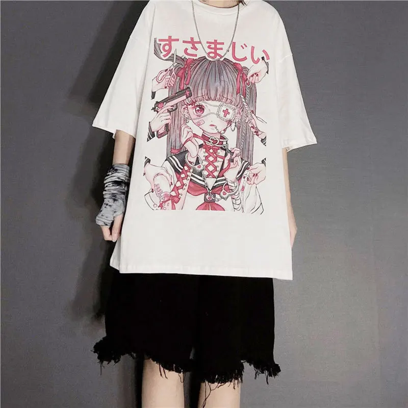 Gothic Tops Women T Shirts Harajuku Oversized T-shirt Summer Short Sleeve Female T-shirt Streetwear TeeLoose Punk Dark Clothes
Gothic Tops Women T Shirts Harajuku Oversized T-shirt Summer Short Sleeve Female T-shirt Streetwear TeeLoose Punk Dark Clothes