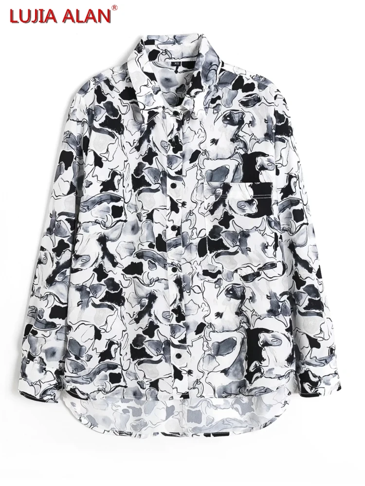 Women Graffiti Printing Single Pocket Shirt Summer Female Long Sleeve Blouse Turndown Collar Tops Blusas LUJIA ALAN S9968
Women Graffiti Printing Single Pocket Shirt Summer Female Long Sleeve Blouse Turndown Collar Tops Blusas LUJIA ALAN S9968
