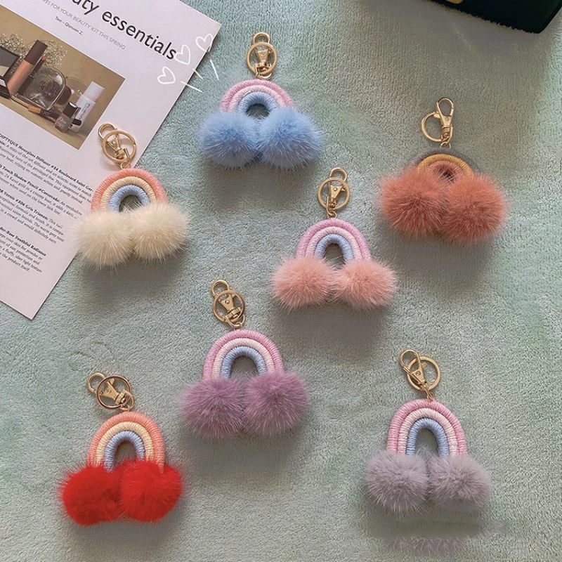 Cute Rainbow Keychains For Women Creative Knitted Rainbow Pompom Keychains For Bag Accessories Fashion Keys Keyring Wholesale 
Cute Rainbow Keychains For Women Creative Knitted Rainbow Pompom Keychains For Bag Accessories Fashion Keys Keyring Wholesale
