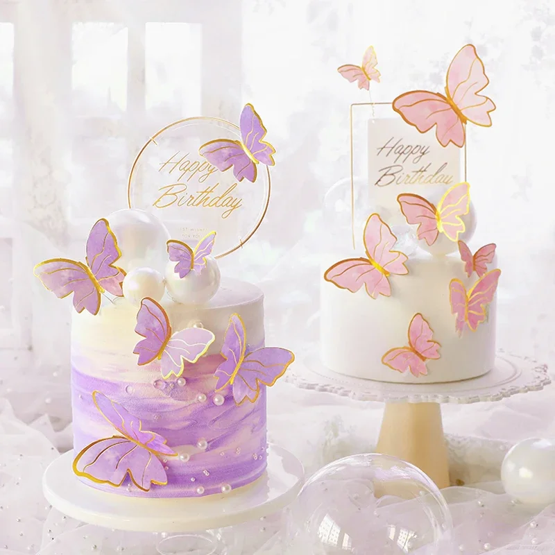 

Pearl Butterfly Cake Decoration Supplies Happy Birthday Romantic Wedding Cake Decoration Supplies Baby Shower Baking Cake Topper