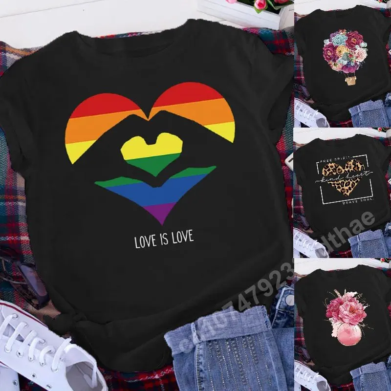 Rainbow Heart Graphic T-shirts Women Clothes Summer Leopard Love Print Y2k Tops Kawai T Shirt Short Sleeve Oversized Black Tees
Rainbow Heart Graphic T-shirts Women Clothes Summer Leopard Love Print Y2k Tops Kawai T Shirt Short Sleeve Oversized Black Tees
