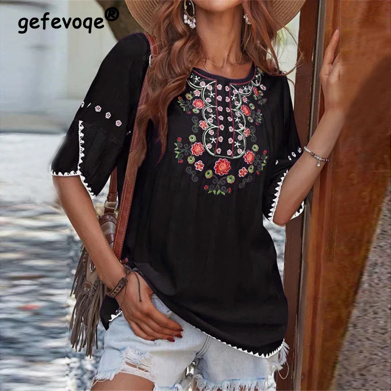 Summer Vintage Boho Ethnic Style Print Oversized Beach T Shirt Women Casual O Neck Half Sleeve Loose Ladies Tops Holiday Clothes
Summer Vintage Boho Ethnic Style Print Oversized Beach T Shirt Women Casual O Neck Half Sleeve Loose Ladies Tops Holiday Clothes