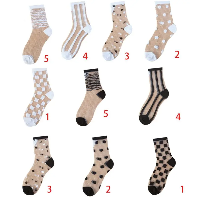 Japanese Women Transparent Glass Fiber Crew Socks Geometric Stripes Checkered Jacquard Summer Ultra-Thin Mid Tube Hoisery 37JB
Japanese Women Transparent Glass Fiber Crew Socks Geometric Stripes Checkered Jacquard Summer Ultra-Thin Mid Tube Hoisery 37JB