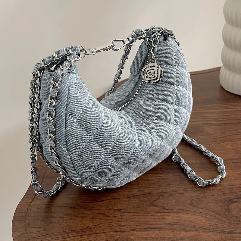 New Trend Denim Women Handbags Chain Lingge Crossbody Bag For Women Half Moom Canvas Shoulder Bag Ladies Purses Tote Clutch Chic
New Trend Denim Women Handbags Chain Lingge Crossbody Bag For Women Half Moom Canvas Shoulder Bag Ladies Purses Tote Clutch Chic