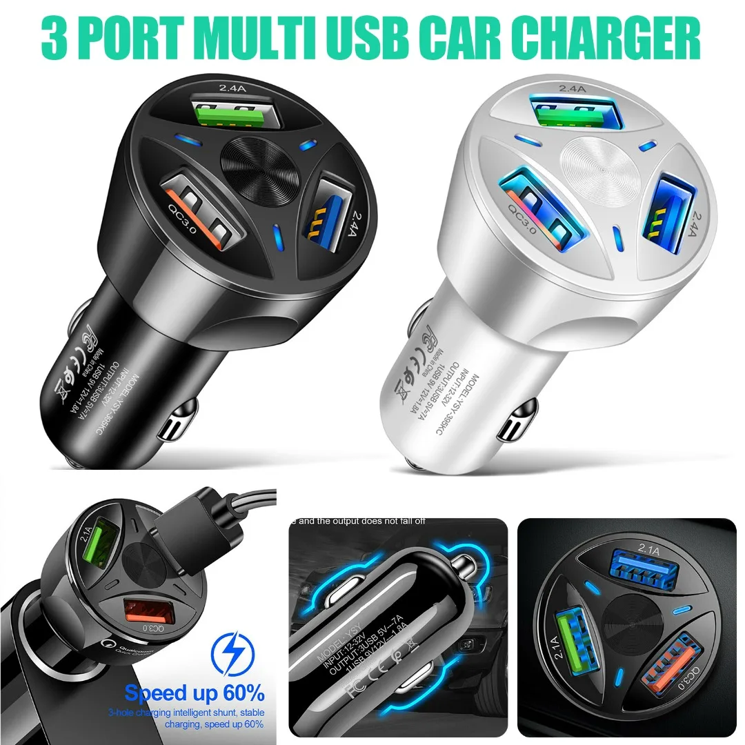 Автомобильное зарядное устройство с 3 USB-портами, QC 3,0, 1 шт. 
Автомобильное зарядное устройство с 3 USB-портами, QC 3,0, 1 шт.