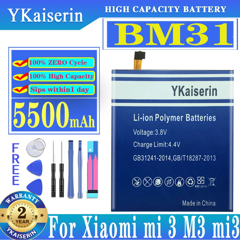 YKaserin For Xiao Mi BM31 5500mAh Battery Batteria for Xiaomi Mi 3 M3 Mi3 BM 31 Batteria + Free Tools
YKaserin For Xiao Mi BM31 5500mAh Battery Batteria for Xiaomi Mi 3 M3 Mi3 BM 31 Batteria + Free Tools