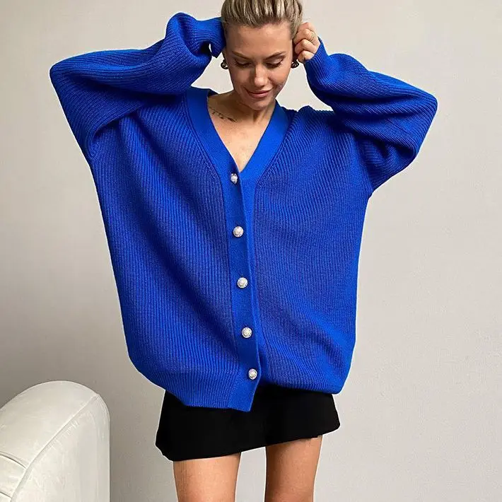 2022 Autumn Knitted Ribbed Women's Sweater Blue Solid V-neck Long Sleeve Loose Sweater Female Fashion Casual Office Lady Clothes
2022 Autumn Knitted Ribbed Women's Sweater Blue Solid V-neck Long Sleeve Loose Sweater Female Fashion Casual Office Lady Clothes