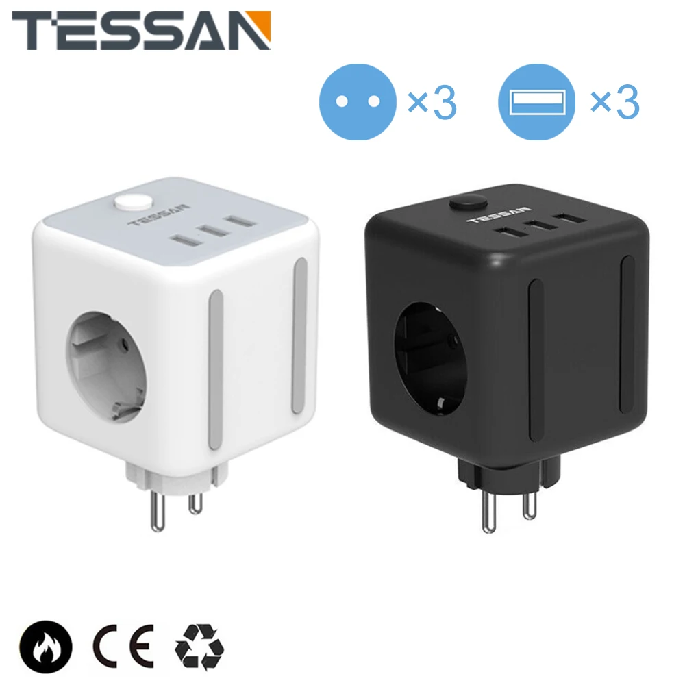 TESSAN EU Plug Cube Socket with On/Off Switch 3 AC Outlets & 3 USB Ports, 100-250V Extension Socket Power Strip for Home, Office
TESSAN EU Plug Cube Socket with On/Off Switch 3 AC Outlets & 3 USB Ports, 100-250V Extension Socket Power Strip for Home, Office