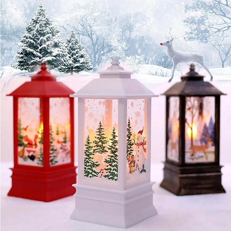

Новый рождественский фонарь, подсвечник в стиле ретро с изображением снеговика, лося, украшение для рождественской елки, рождественский подарок, украшение для дома