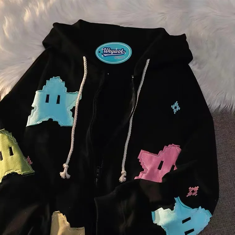 Harajuku Oversized Cartoon Patchwork Tops Sweatshirt Zip Hoodie Y2k Streetwear Loose Vintage Clothes Casual Gothic Jacket
Harajuku Oversized Cartoon Patchwork Tops Sweatshirt Zip Hoodie Y2k Streetwear Loose Vintage Clothes Casual Gothic Jacket