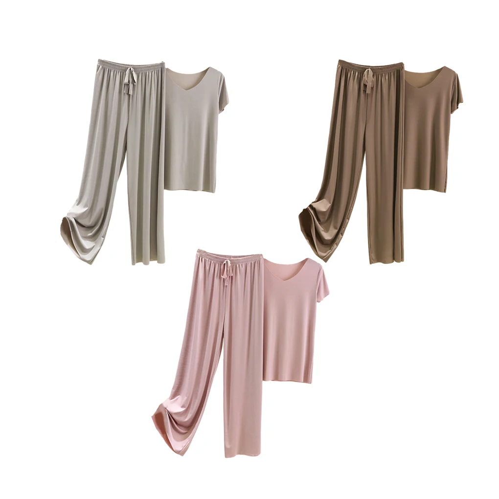 Women Ice Silk Pajama Set Short Sleeve T-Shirt Top Elastic Waist Drape Loose Pants Summer Outfits Sleepwear Light gray
Women Ice Silk Pajama Set Short Sleeve T-Shirt Top Elastic Waist Drape Loose Pants Summer Outfits Sleepwear Light gray
