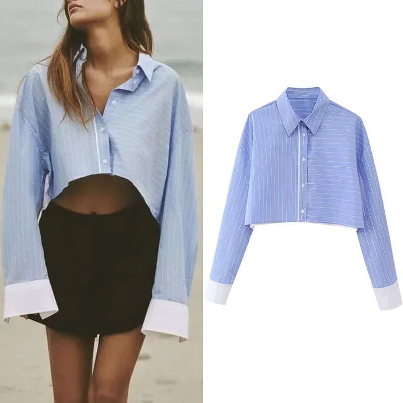TRAF Blue Striped Short Shirts Women 2023 Summer Casual Long Sleeves Blouses and Shirts Female Top Loose Elegant Shirts Chic Top
TRAF Blue Striped Short Shirts Women 2023 Summer Casual Long Sleeves Blouses and Shirts Female Top Loose Elegant Shirts Chic Top