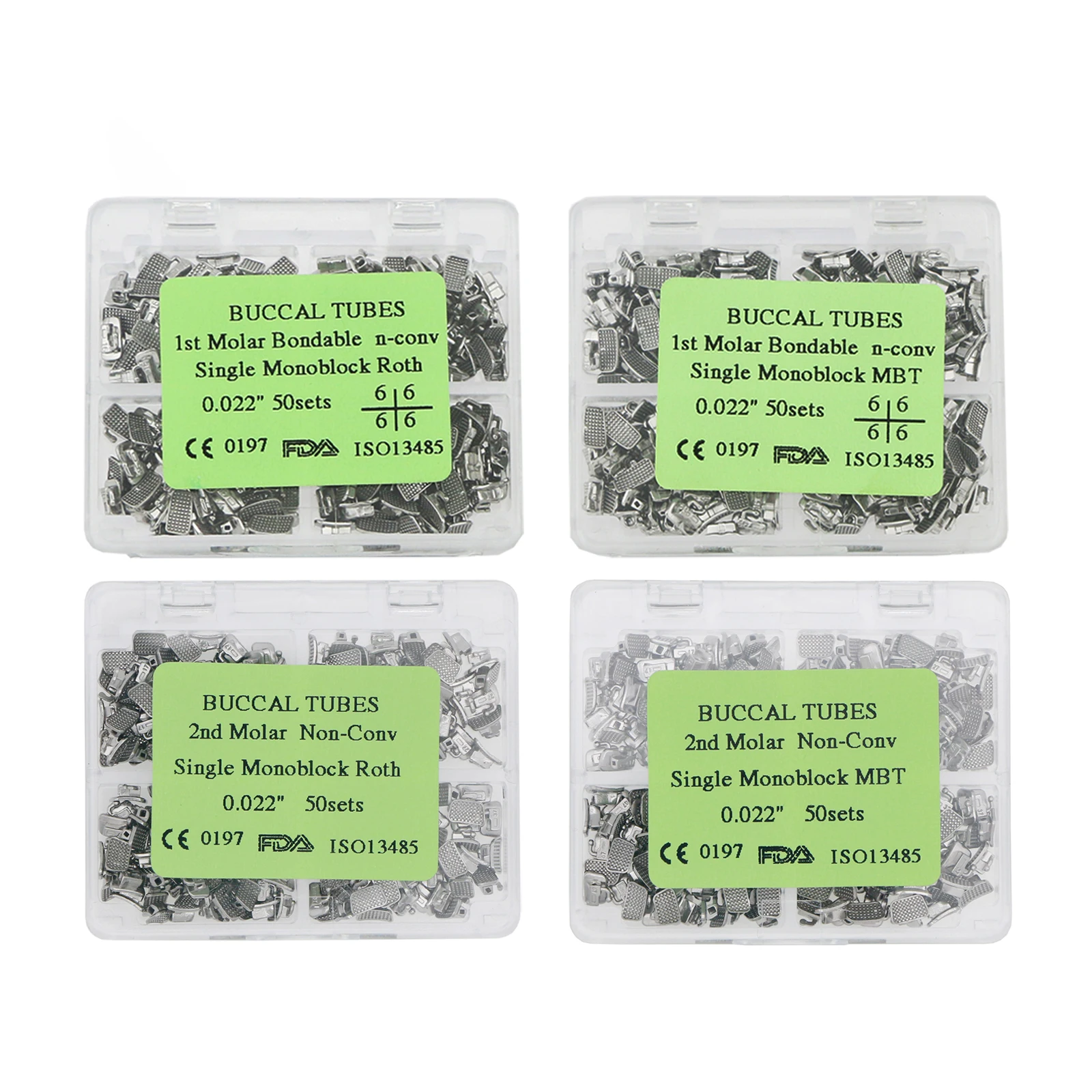 50set 200Pcs Dental Orthodontic Monoblock Metal Buccal Tubes MBT/ROTH 0.022 1st/2nd Molar Tube With Code Mark
50set 200Pcs Dental Orthodontic Monoblock Metal Buccal Tubes MBT/ROTH 0.022 1st/2nd Molar Tube With Code Mark