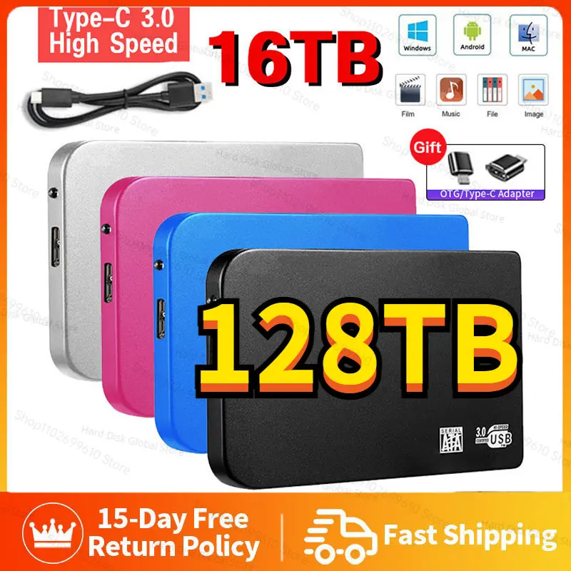 1TB portable ssd 2TB 4TB 128TB External Solid State Drives Type-C USB 3.0 compatible for laptop HDD Mobile External Hard Drive
1TB portable ssd 2TB 4TB 128TB External Solid State Drives Type-C USB 3.0 compatible for laptop HDD Mobile External Hard Drive
