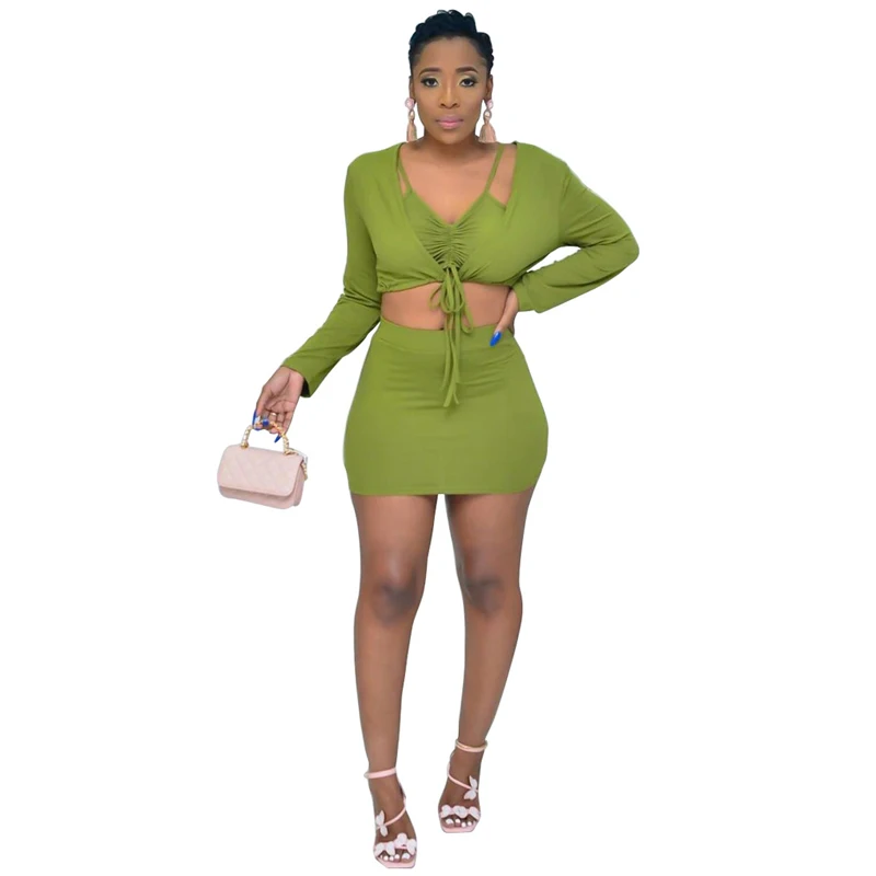 Women's Sexy Fashion Solid Three Pieces Set Full Sleeve Outer Top+Shirring Sling Top+Mini Skirt Suit Casual Party Club Outfits
Women's Sexy Fashion Solid Three Pieces Set Full Sleeve Outer Top+Shirring Sling Top+Mini Skirt Suit Casual Party Club Outfits