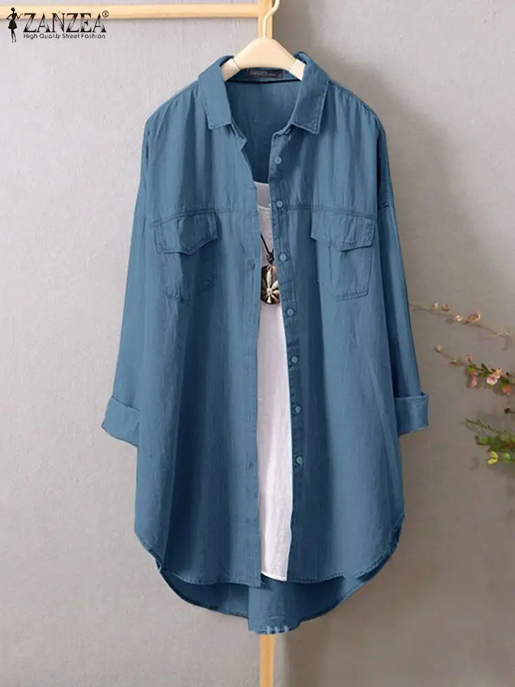 ZANZEA Women Street Fashion Denin Blue Shirts 2022 Long Sleeve Solid Tops Casual Loose Button Up Lapel Blouse Casual Blusas Wear 
ZANZEA Women Street Fashion Denin Blue Shirts 2022 Long Sleeve Solid Tops Casual Loose Button Up Lapel Blouse Casual Blusas Wear