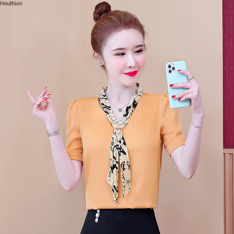 V-neck Shirt Women Blouse Short Sleeve Print Fashion Satin Loose Casual Bow New Office Lady Summer Clothing Top
V-neck Shirt Women Blouse Short Sleeve Print Fashion Satin Loose Casual Bow New Office Lady Summer Clothing Top
